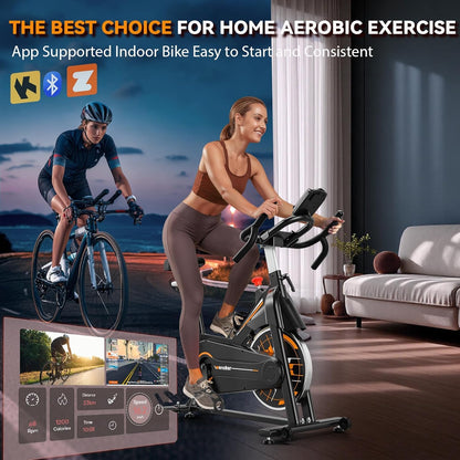 Wenoker Heimtrainer Fahrrad mit App, flüsterleiser Riemenantrieb, 350 lbs Belastbarkeit