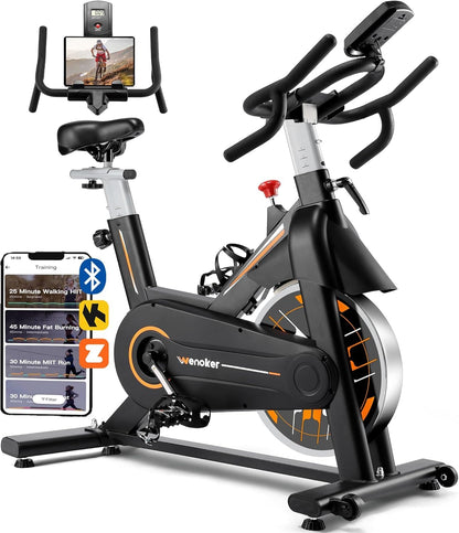 Wenoker Heimtrainer Fahrrad mit App, flüsterleiser Riemenantrieb, 350 lbs Belastbarkeit