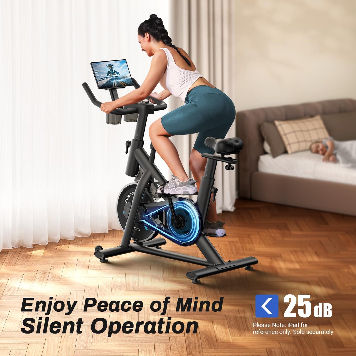 MERACH Heimtrainer Fahrrad leise – Indoor Cycling Bike mit App, 136kg Belastbarkeit, Tablethalter