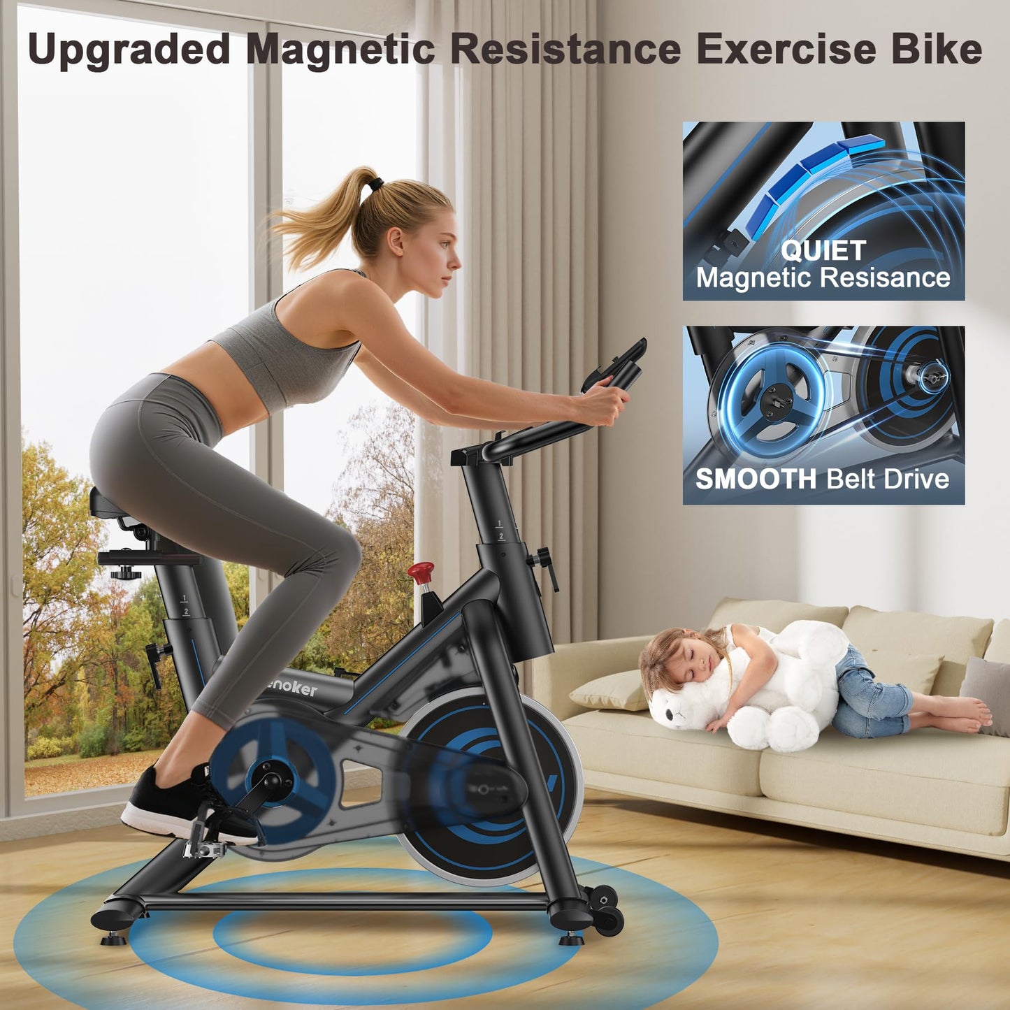 Spinning Bike mit Magnetwiderstand & App – Indoor Cycling Bike 159kg Belastbarkeit, LCD-Monitor