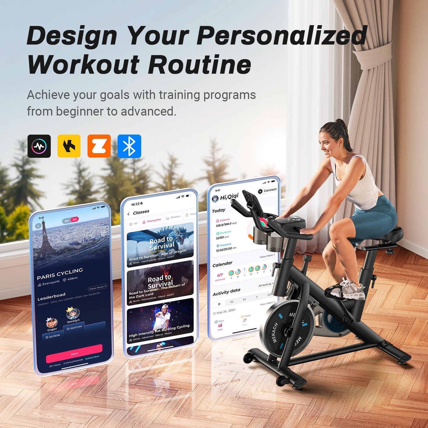 MERACH Heimtrainer Fahrrad leise – Indoor Cycling Bike mit App, 136kg Belastbarkeit, Tablethalter