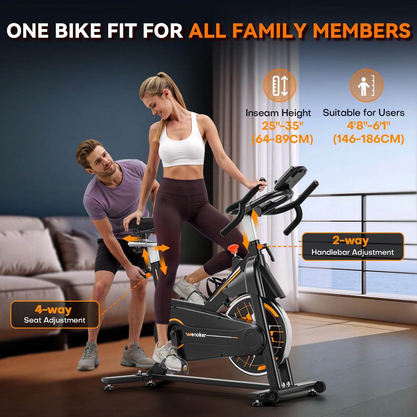 Wenoker Heimtrainer Fahrrad mit App, flüsterleiser Riemenantrieb, 350 lbs Belastbarkeit